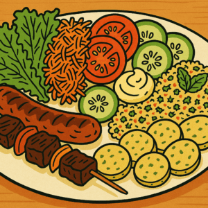 Assiette BBQ adulte (1 brochette et 1 saucisse)