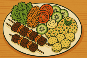 Assiette BBQ adulte (2 brochettes)