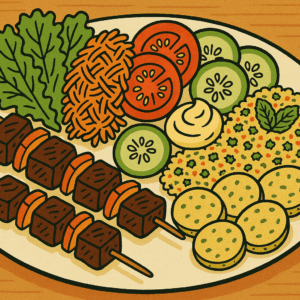 Assiette BBQ adulte (2 brochettes)