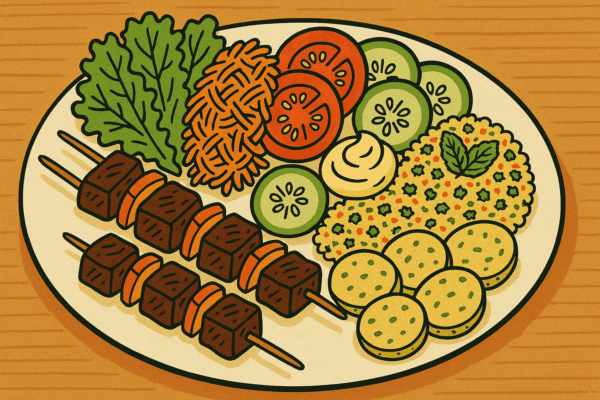 Assiette BBQ adulte (2 brochettes)